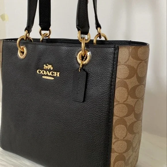 New Coach Jes Tote In Signature Canvas/Refined Pebble Leather/ Black-Brown - Picture 4 of 11